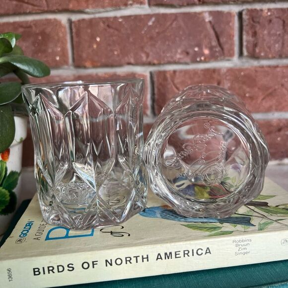 Vintage Crown Royal Whiskey Rocks Glass Starburst Crystal Tumbler Glasses Set 2 - Picture 2 of 6